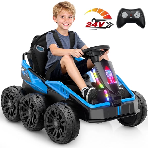 East doll 24 Volt Ride on Toys, Electric Ride on for Big Kids, 6 Wheels Kids UTV with Remote Control, Music, Blue Ride on Cars for Age 3 