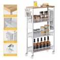 thumbnail image 6 of DWVO 4-Tier Slim Rolling Cart on Wheels, 34" Wooden Tabletop Kitchen Storage Organizer Cart with Wire Mesh Baskets, Slide-Out Storage Cart for Kitchen, Bathroom Living Room (White）, 6 of 8