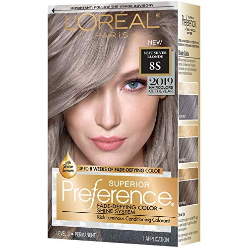 L'Oreal Paris Preference FadeDefying + Shine Permanent Hair Color, 8s Soft Silver Blonde Hair
