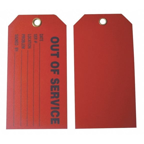 Tag, Full Cylinder, Cardstock, 3 in H x 5 3/4 in W, Red, Rectangle, 100 PK
