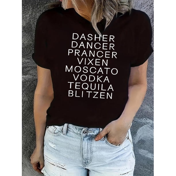 Camiseta de mujer Ropa de verano básicaWomen'S Casual Crew Neck Short Sleeve T-Shirt, Polyester Blend, Medium Stretch, with Alphabet Print, for All-Season TopFather's Day, Mother's Day, New Year, Sp
