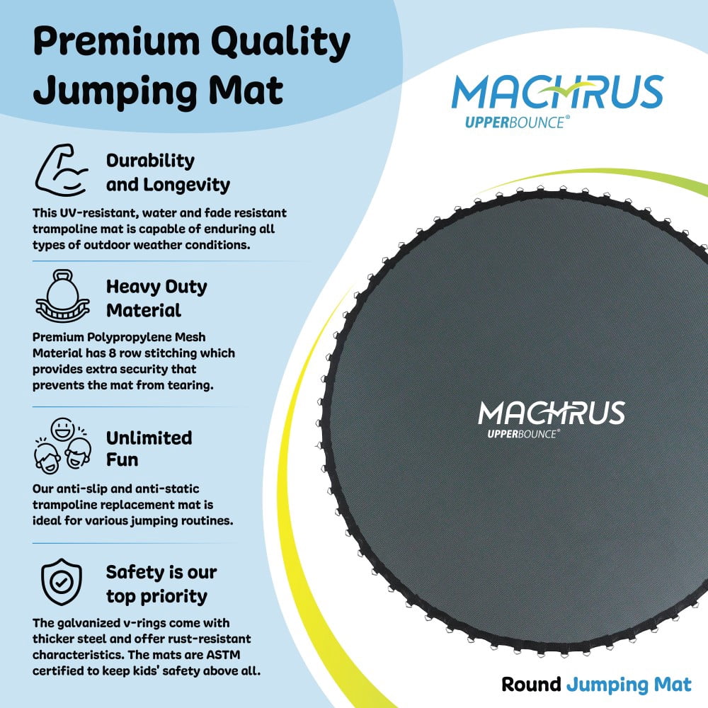 Machrus Upper Bounce Replacement Jumping Mat, Fits 8 ft Round Trampoline Frame with 60 V-Hooks, using 5.5" springs- Mat Only