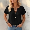 thumbnail image 4 of Uootdi Short Sleeve Tops for Women V Neck Button Placket Crinkled Fabric Blouses Casual Daily Comfortable Tunics Gift, 4 of 7