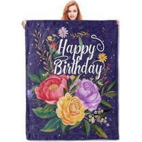 Happy Birthday Mom Throw Blanket, Soft Cozy Fleece Blanket with Floral Birthday Print, Lightweight Warm Blanket for Couch Bed Sofa, for Mothers, 50x60 in