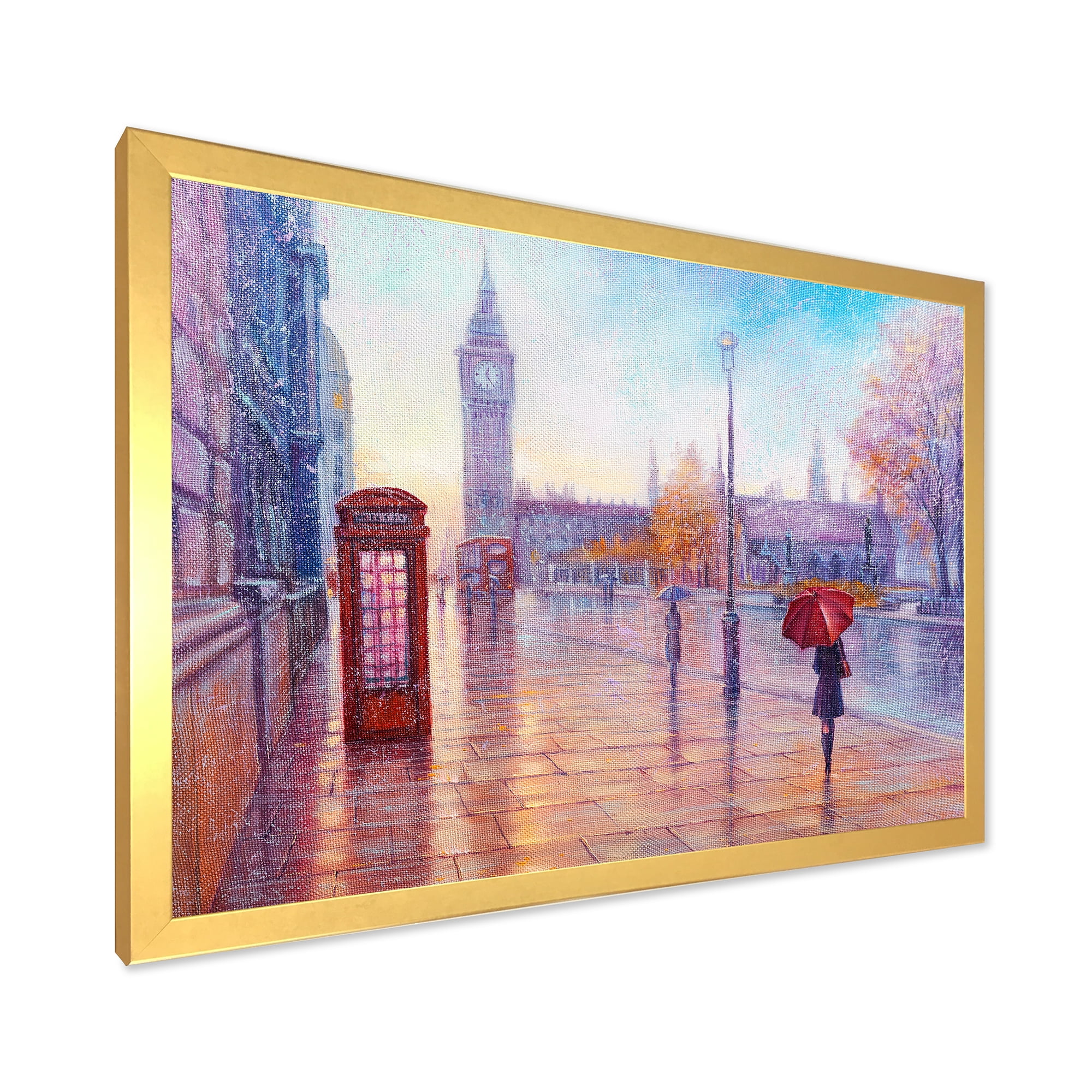Designart 'Big Ben and Woman With Red Umbrella In London Street' French Country Framed Art Print