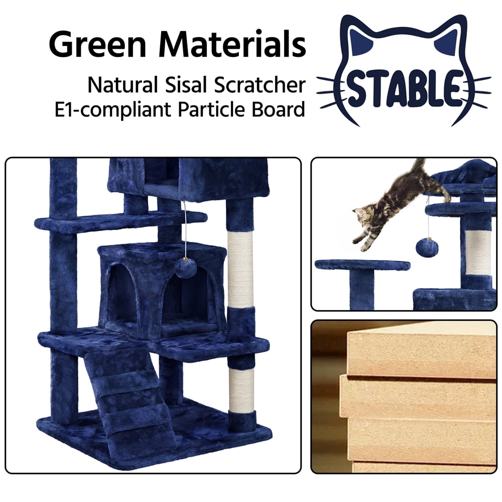 Renwick 54" H Cat Tree Tower with 2 Condos for Small and Medium Cats, Navy Blue