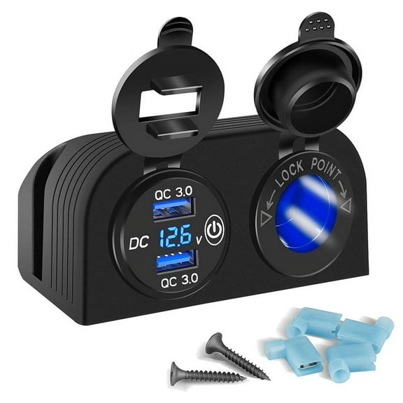 Tent Type Panel Two Hole, Quick Charge 3.0 Dual USB Car Charger 12V/24V Socket for Car Boat Marine ATV RV