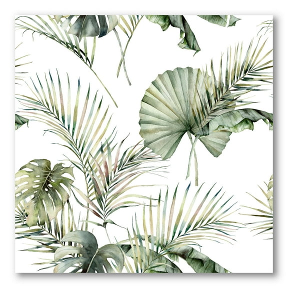 Designart ' Monstera and Coconut Leaves With Tropical Pattern ' Traditional Canvas Wall Art Print