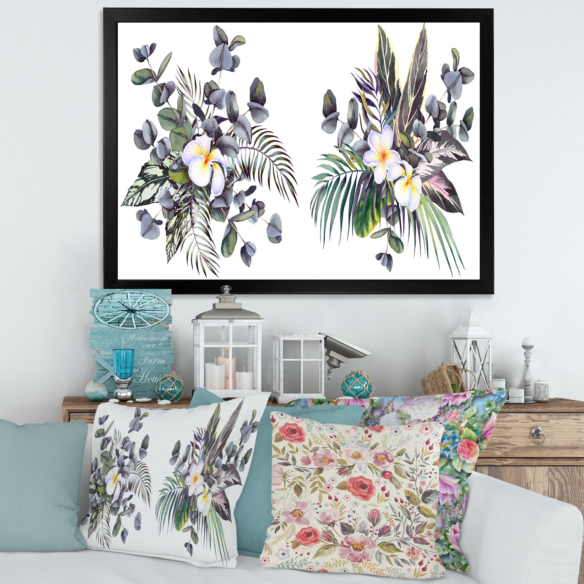 Designart 'Plumeria Frangipani Flowers With Tropical Bouquets' Traditional Framed Art Print