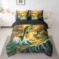 thumbnail image 3 of Manfei Western Bass Fish Full Size Bedding Sets, Rustic Fishing Full Size Bed in a Bag, Golden Teal, Black Reversible, 7pcs, 3 of 6