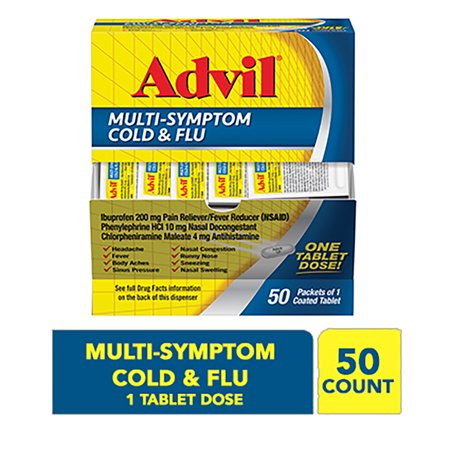 Advil Multi-Symptom Cold & Flu 50ct Coated Tablet 200MG Ibprofuen, great for on the