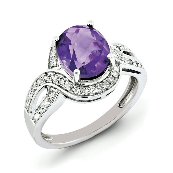 Primal Silver Sterling Silver Rhodium Diamond and Checker-Cut Amethyst Ring