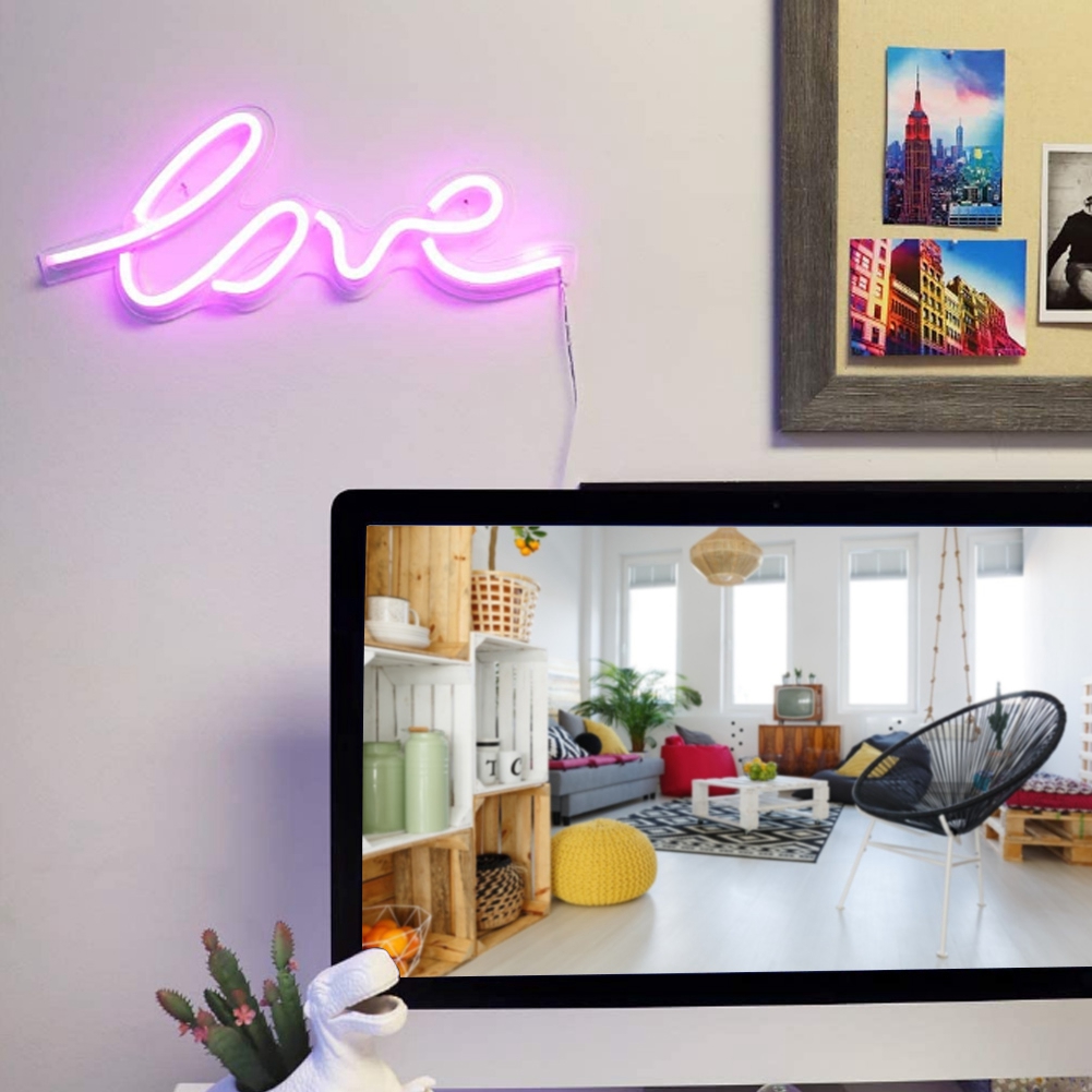 Transparent Panel LED Neon Light, Neon Lights, Love Shaped Pink Lights  Lover For Bar Party Living Room