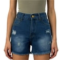thumbnail image 2 of Wutalume Jeans for Women Denim Shorts Stretch Slim Fit Distressed, Ripped Jean Shorts for Summer Casual Wear with Edgy Style,Dark Blue L, 2 of 6