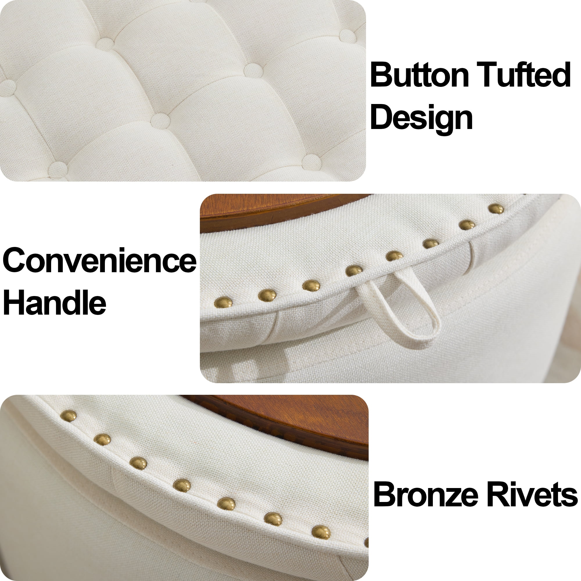 24'' Round Ottoman with Storage, Modern Tufted Fabirc Storage Ottoman with Removable Top for Living Room, Bedroom, Beige