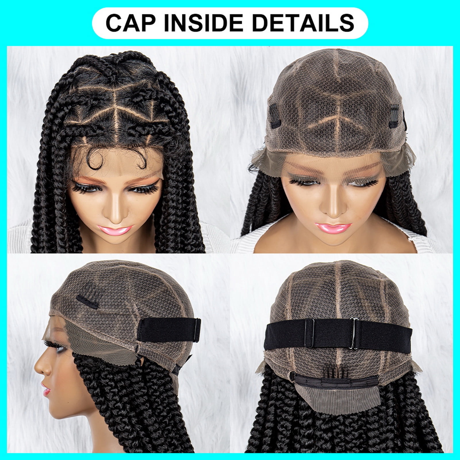 Braided Wigs for Women Full Double Lace Braided Wigs Knotless Box Synthetic Lace Front Braided Wigs Cornrow Braids with Baby Hair Handmade Braided Wigs 32 inches