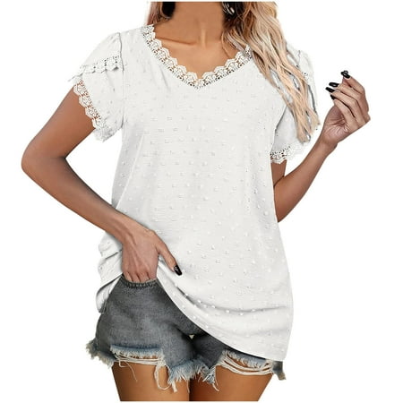 

Corset Top Maternity Shirts Fashion Women s Summer V-Neck Lace Patchwork Short Sleeve Sexy Top Blouse Womens Tank Tops Long Sleeve Crop Top on Clearance Black Crop Top White M