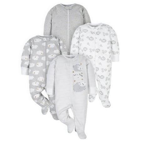 

Gerber Baby Boy or Girl Gender Neutral Sleep N Play Footed Pajamas 4-Pack