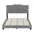 thumbnail image 5 of Queen Size Upholstered Platform Bed, Modern Velvet Platform Bed with Tufted Headboard and Rivet Design, Wooden Bed Frame with Slat Support for Kids Teens Adults, No Box Spring Needed, Gray, 5 of 7