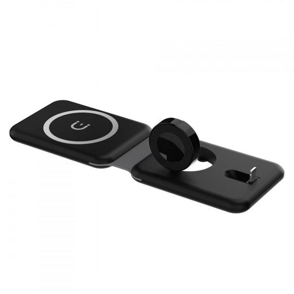 15w 3-in-1 Magnetic Wireless Charger Fast Charging Docking Station for iPhone 14 13 12 Airpods Iwatch 8 7 6 Black