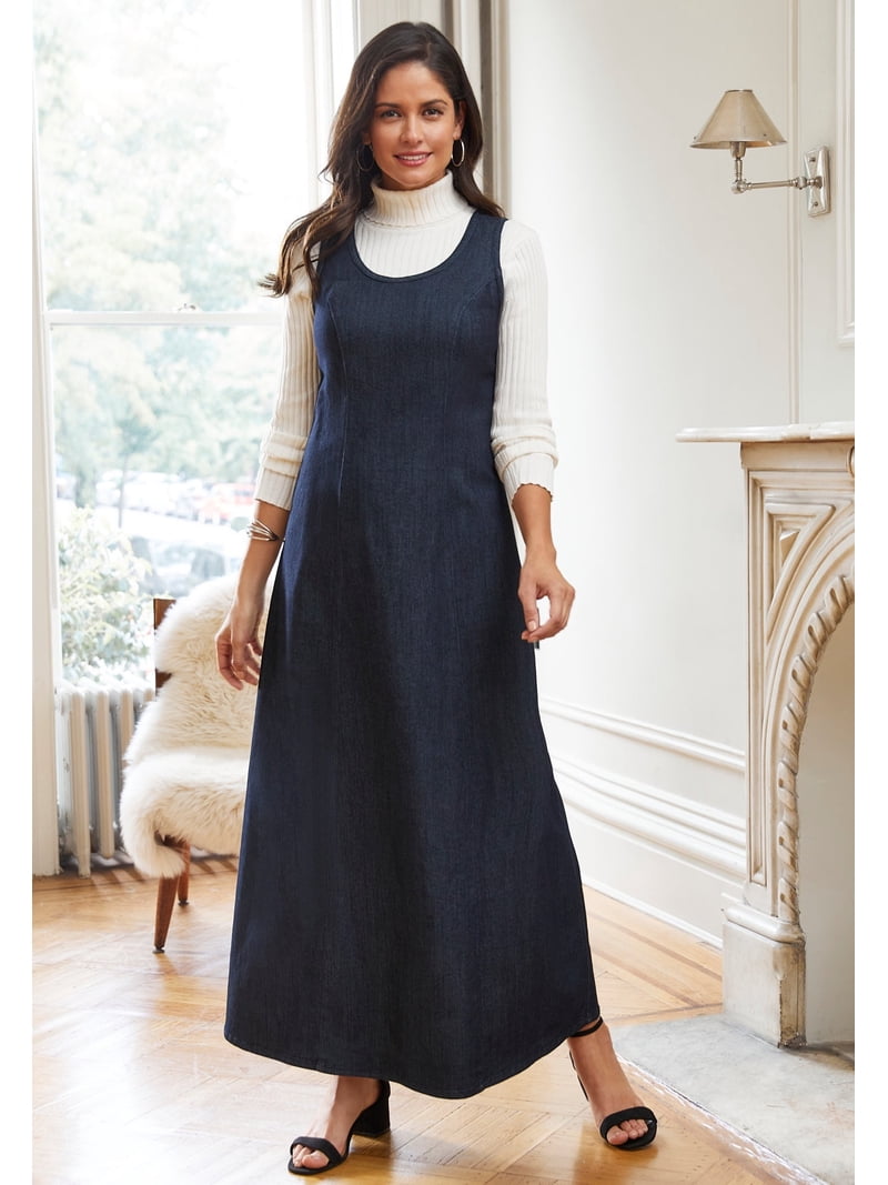 plus size stretch denim dress Plus Size Bossy Collar Denim Mini Dress-Denim 3X / Denim at Curvy Sense