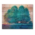 thumbnail image 3 of Designart 'Blue Coloured Tree Impression By Lakeside' Lake House Print on Natural Pine Wood, 3 of 5