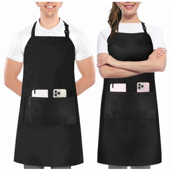 DOVACKA Kitchen 2 Pack Bib Apron, Adjustable with 2 Pockets, Water and Oil Resistant, Cooking Kitchen Chef Apron for Women Men