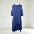 thumbnail image 4 of Homenesgenics Dresses for Women Plus Size Women's Solid Color Loose Casual Linen Irregular Hem Quarter Sleeve 3/4 Sleeve Round Neck Dress Blue XL, 4 of 7
