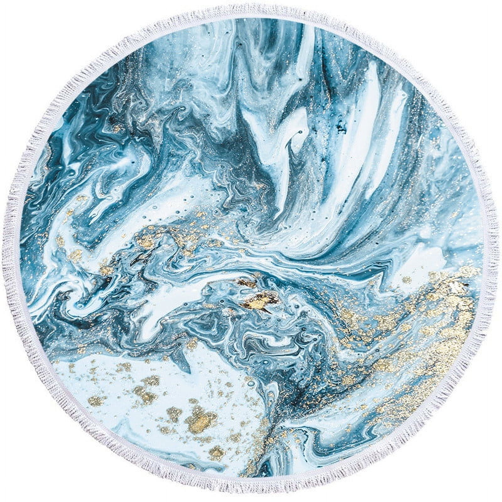 FastXmas Microfiber Round Beach Towel, 59" Quicksand Liquid Marble Print Beach Blanket with Tassels, Sand Free Lightweight Circle Bath Towels Quick Dry Water Absorbent Pool Towel Soft Picnic Mat