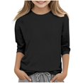 thumbnail image 3 of Fashion YLSDY 3/4 Length Sleeve Big Girls Tops Knit Crewneck Loose Fit Cute Shirts Pit Striped Casual Workout Three Quarter Blouses Black 150, 3 of 4
