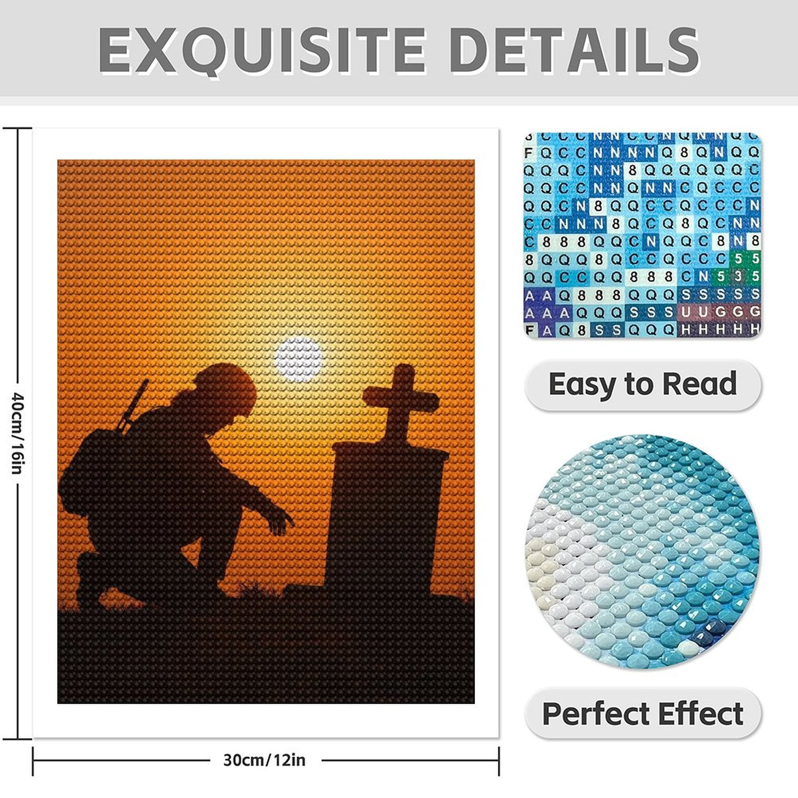 Diamond Art Kit for Adults, Soldier Sunrise Reflection Memorial Diamond Painting for Adults Beginners, 5D DIY Diamond Art Painting Kits, Colorful Diamond Painting Craft for Home Decor 12x16