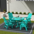 thumbnail image 2 of WestinTrends Ashore 5 Pieces Adirondack Outdoor Dining Set, All Weather Poly Lumber Slatted Modern Farmhouse Patio Furniture Set, 47" Trestle Round Table and 4 Adirondack Dining Chair, Turquoise, 2 of 8