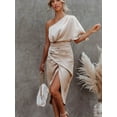 thumbnail image 5 of Women's One Shoulder Satin Wrap Dress with Side Slit in 100% Acrylic Fabric for Elegant Evening Occasions and Nights, 5 of 22