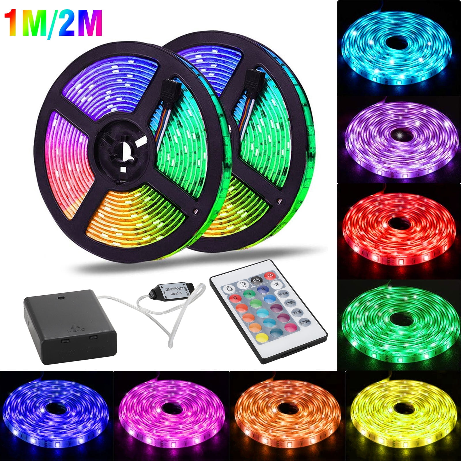 LED Light Strip Kit, 6.6ft/3.3ft Waterproof SMD 5050 RGB Multicolor