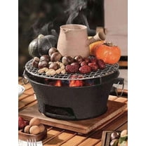 Cast Iron Charcoal Grill and Portable Hibachi Stove Set for Indoor Tabletop BBQ Outdoor Camping and Traditional Tea Heating with Base Tray