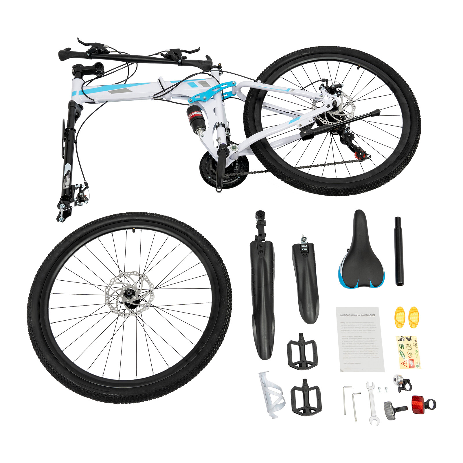 26" Folding Mountain Bike 21 Speed Men Bike MTB Bicycle School Dual Disc Brake