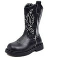 thumbnail image 6 of Boys Girls Cowboy Boots Trendy Embroidery Leather Round Toe Mid Calf Western Cowgirl Booties Side Zipper Fall Winter Long Riding Boots 4 Big Kid Black, 6 of 6