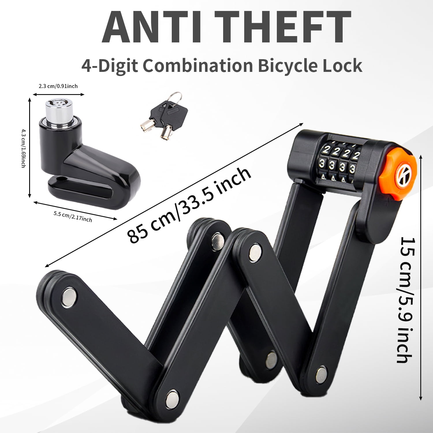 Quanmin Heavy Duty Bicycle Security Combination Chain Lock with 8 High Security Hardened Metal Mountain Bike Code Lock Folding Bike Lock with 4 Password Anti-Theft Black