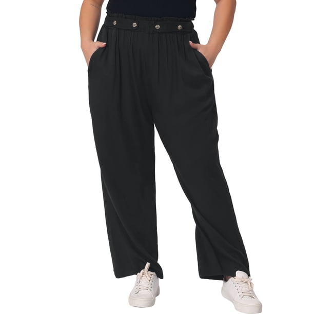 Pantalones Palazzo de Talla Grande para Mujer GRACE & GRANDEUR, Ajustados, de Cintura Alta, de Pierna Ancha con Bolsillo 3X Negro
