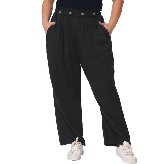Pantalones Palazzo de Talla Grande para Mujer GRACE & GRANDEUR, Ajustados, de Cintura Alta, de Pierna Ancha con Bolsillo 3X Negro