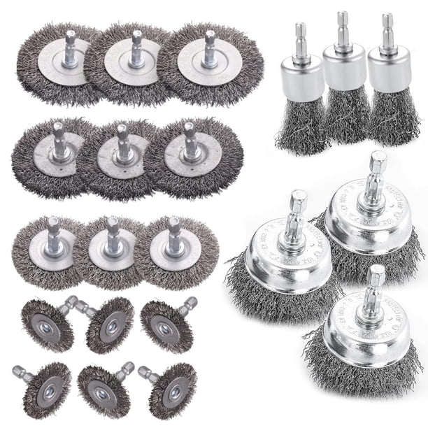 Juego de cepillos de alambre Double Elite para taladro, 21 piezas con vástago hexagonal de 1/4 pulgadas