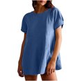 thumbnail image 1 of Womens V Neck Tops Women's Oversized Tee Loose Solid Color Short Sleeved Round Neck Shirt Lady T Shirts Loose Fitting Blue S, 1 of 6