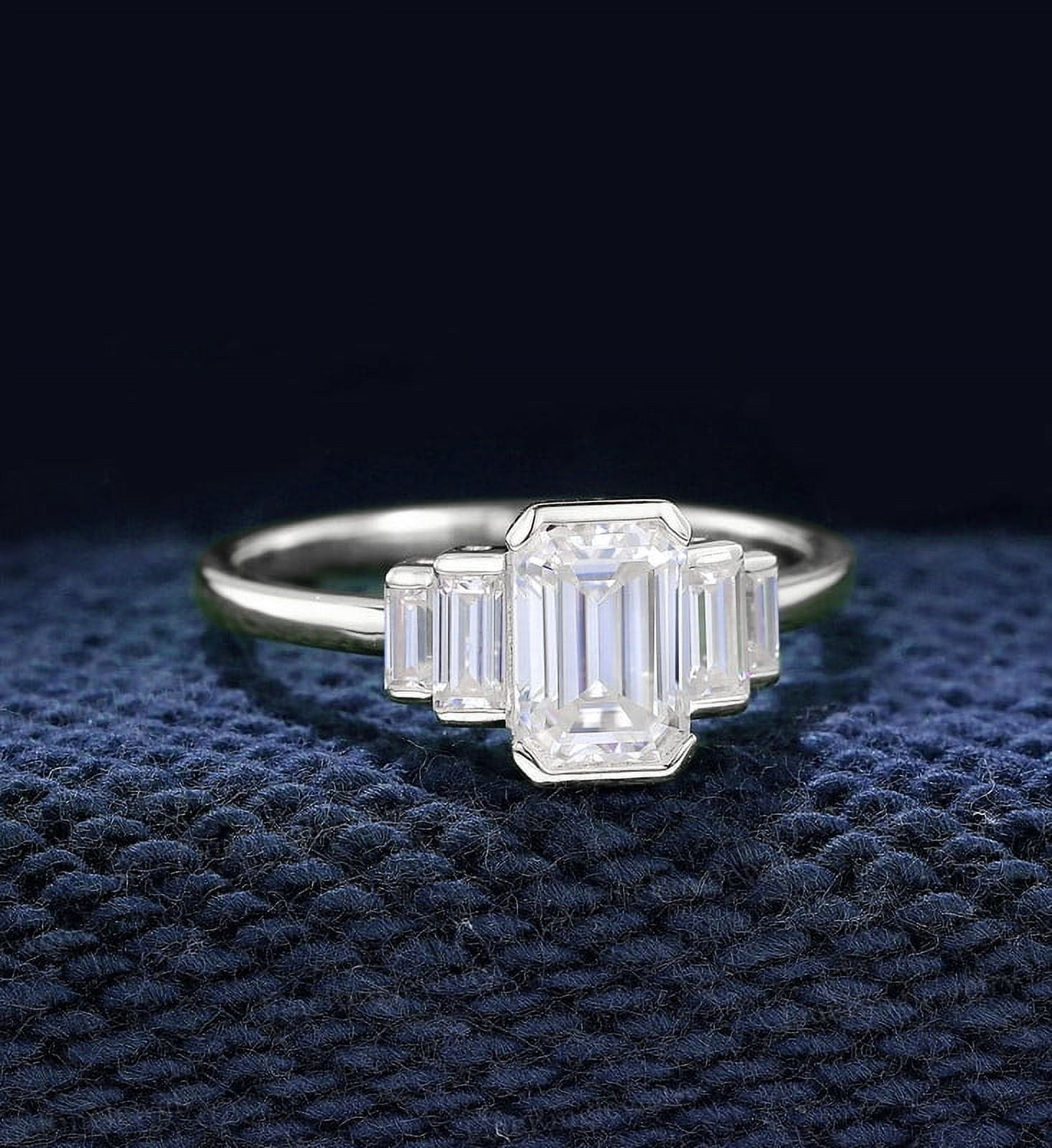 Cora Jewellery 2.25CT Emerald cut Moissanite 5 Stone Engagement Ring For Women, 18K White Gold