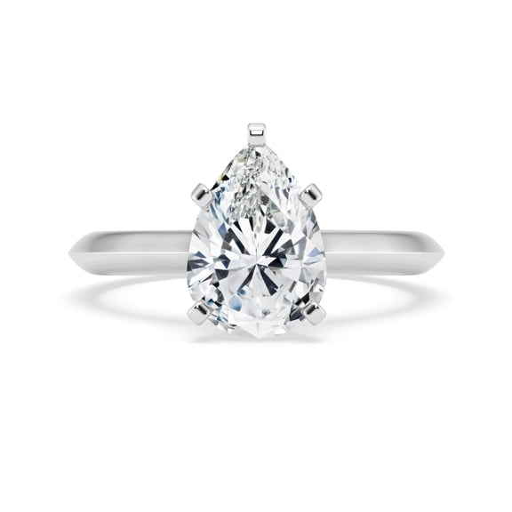 Veda Jewel 14K White Gold Plated Pear Cut Simulated Ring - 1.67 Ct Simulated Hidden Halo Solitaire - Engagement Wedding Jewelry for Women - Simple Solitaire Simulated Ring for Her
