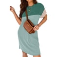 thumbnail image 3 of Fantaslook Summer Color Block Dresses for Women Crewneck Short Sleeve T shirts Dress Ribbed Dresses with Pockets, 3 of 9