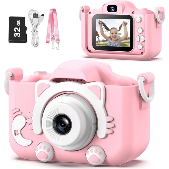 Kids Camera Toys for 3-8 Year Old Girls Boys,Children Digital Video Camcorder Camera with Cartoon Soft Cover, Best Chritmas Birthday Festival Gift for Kids - 32G SD Card Included