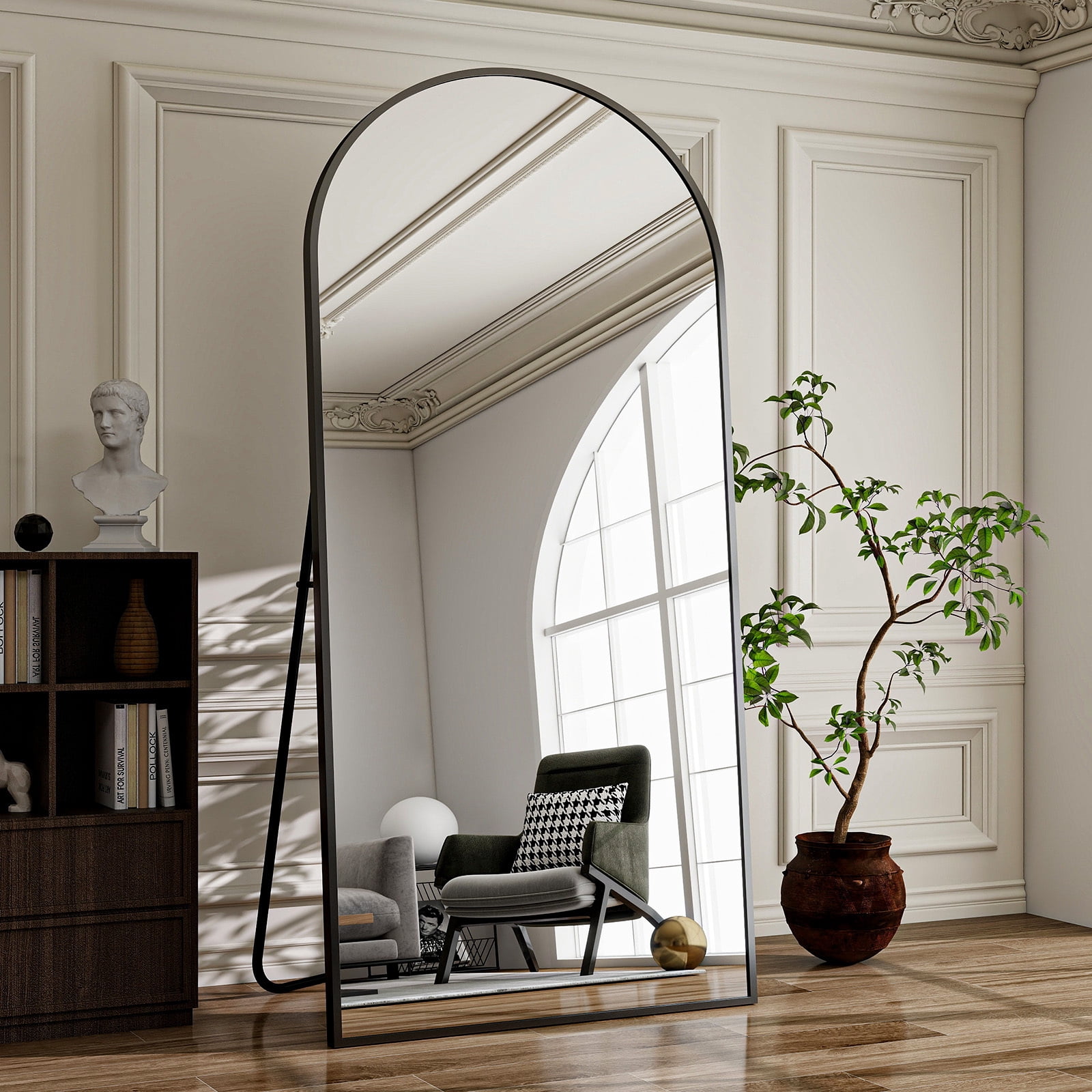 Easy4Home 71"x 30" Arch-Top Oversized Full Length Mirror Metal Frame Freestading Floor Mirror, Black