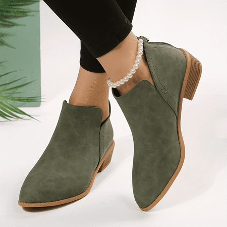 

XIAOGZHP Chunky Heeled Women‘s Ankle Boots: Stylish Pointed Toe Retro Short Boots with Zipper Stacked Heel and Comfortable Fit