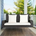 thumbnail image 1 of Costway 2-Person Patio Rattan Hanging Porch Swing Bench Chair Cushion Beige, 1 of 10