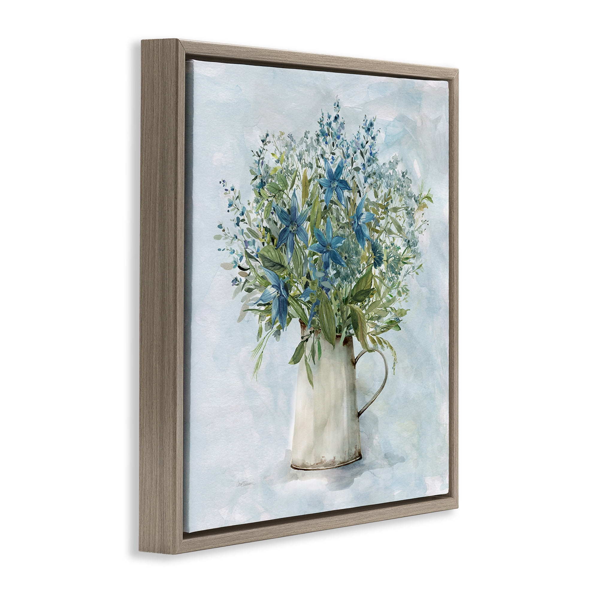 Stupell Industries Country Milk Tin Bouquet Botanical & Floral Painting Brown Floater Framed Canvas Art Print Wall Art, 18 x 18